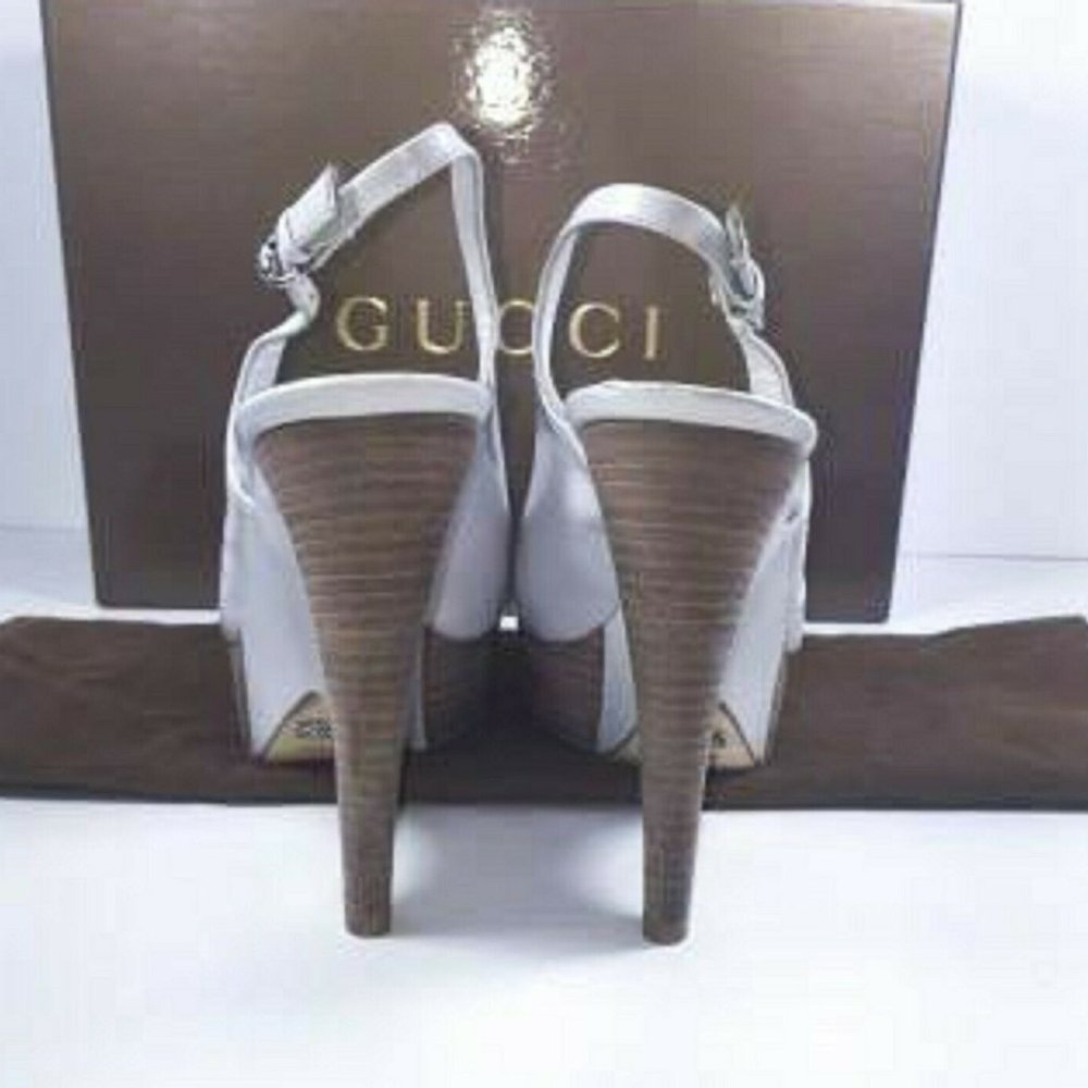 !SOLD! High End Brand GUCCI Wedges Wooden Platform Open Toe Slingbacks ITALY 8.5 - Picture 8 of 8